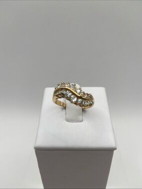 Sterling Silver 925 Gold Clad Simulated Diamond Waterfall Wave Ring Size 8